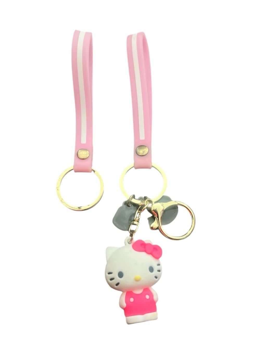 Hello Kitty Pink and White Silicone Wrist Keychain with Gold Hardware